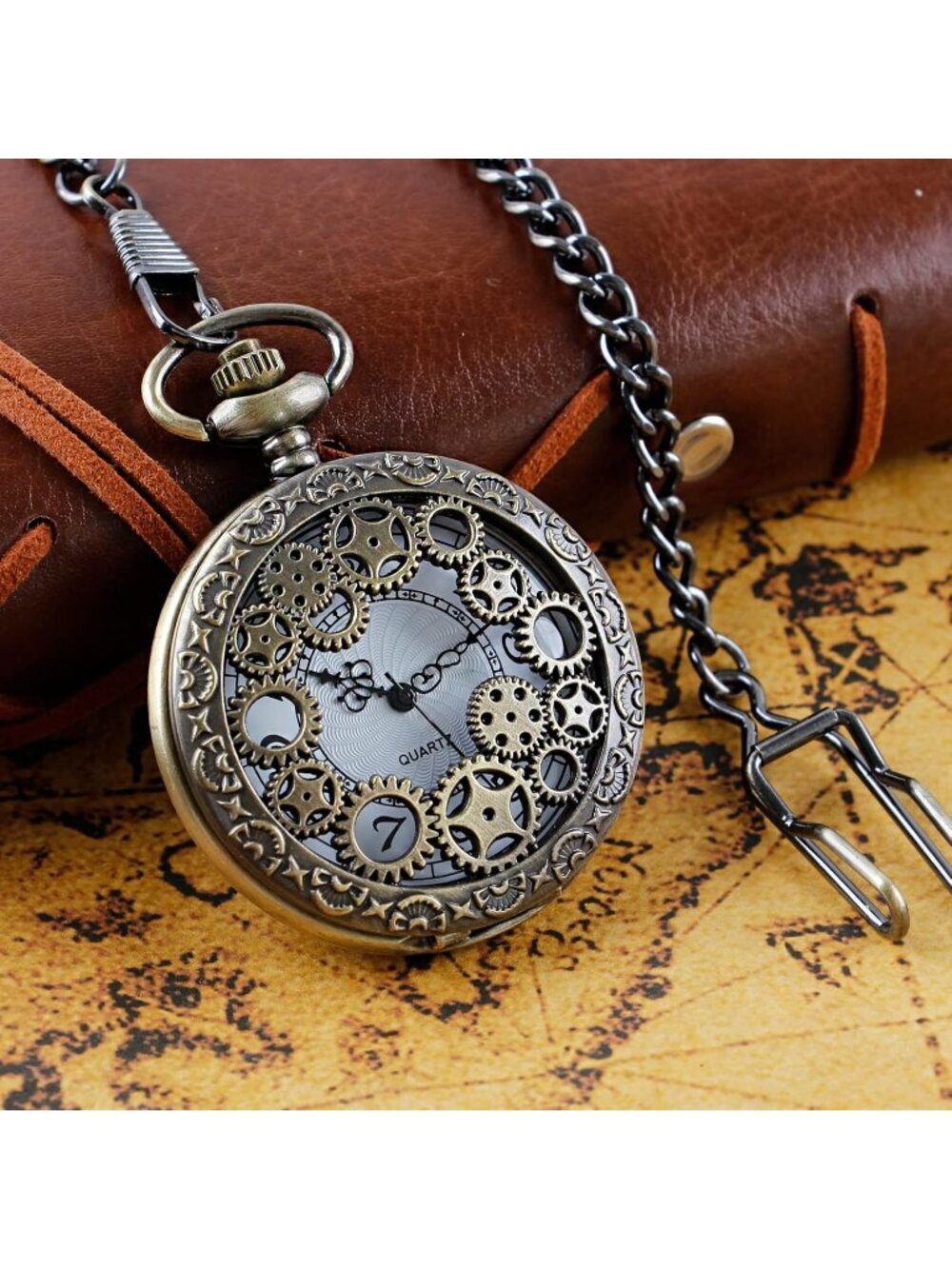 Mens Brown Analog Quartz Roman Numeral Shape Pendant Necklace Round Pocket Watch - Picture 3 of 7